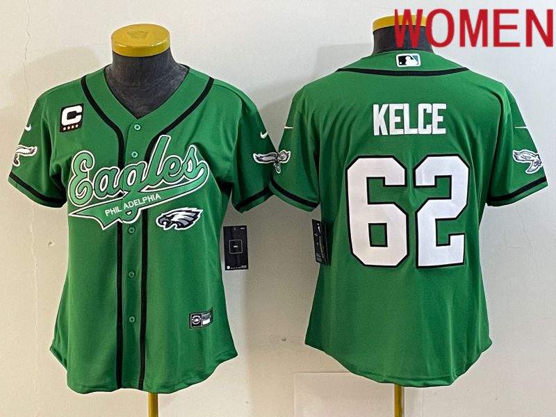 Women Philadelphia Eagles #62 Kelce Green Nike 2023 Co Branding Game NFL Jersey style 4->women nfl jersey->Women Jersey